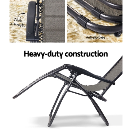 Gardeon Zero Gravity Recliner Chairs Outdoor Sun Lounge Beach Chair Camping - Beige - Image 5