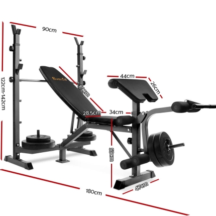 Everfit Multi-Station Weight Bench Press Fitness 48KG Barbell Set Benches Gym - Image 2