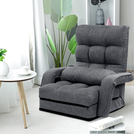 Artiss Lounge Sofa Armchair Floor Recliner Chaise Linen Folding Chair Adjustable - Image 7
