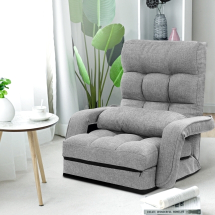 Artiss Lounge Sofa Armchair Floor Recliner Chaise Linen Light Grey - Image 7