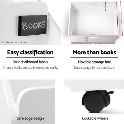 Keezi Kids Bookcase Childrens Bookshelf Organiser Storage Shelf Wooden White - Image 3