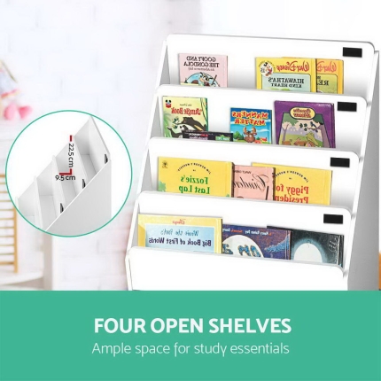 Keezi Kids Bookcase Childrens Bookshelf Organiser Storage Shelf Wooden White - Image 4