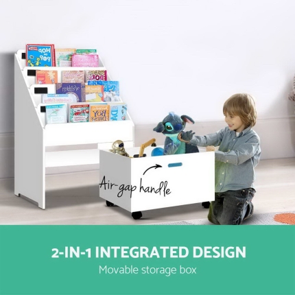Keezi Kids Bookcase Childrens Bookshelf Organiser Storage Shelf Wooden White - Image 6