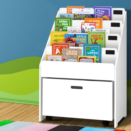 Keezi Kids Bookcase Childrens Bookshelf Organiser Storage Shelf Wooden White - Image 7