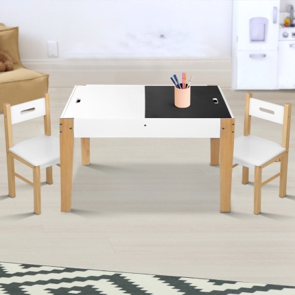 Keezi Kids Table and Chairs Set Chalkboard Toys Play Storage Desk Children Game - Image 7
