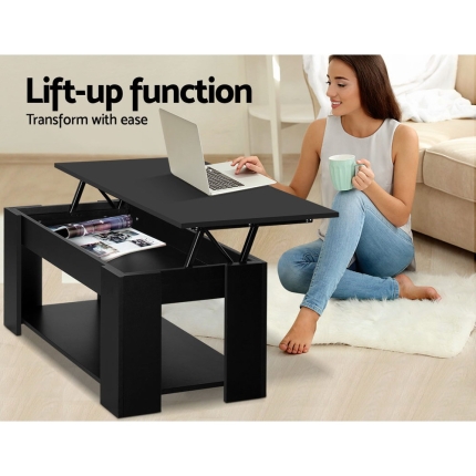 Artiss Lift Up Top Coffee Table Storage Shelf Black - Image 4