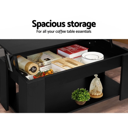 Artiss Lift Up Top Coffee Table Storage Shelf Black - Image 5
