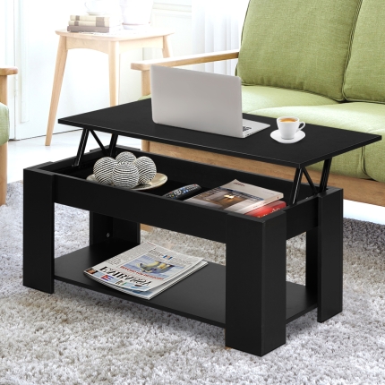 Artiss Lift Up Top Coffee Table Storage Shelf Black - Image 7