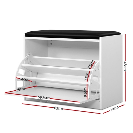 Artiss Shoe Cabinet Bench Shoes Storage Rack Organiser Drawer White 15 Pairs - Image 2