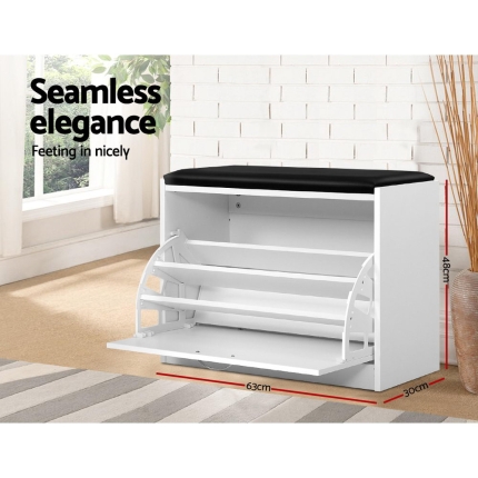 Artiss Shoe Cabinet Bench Shoes Storage Rack Organiser Drawer White 15 Pairs - Image 5