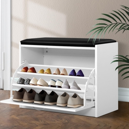 Artiss Shoe Cabinet Bench Shoes Storage Rack Organiser Drawer White 15 Pairs - Image 7