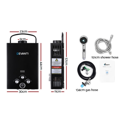 DEVANTi Portable Gas Water Heater Hot Shower Camping LPG Outdoor Instant 4WD Black - Image 2