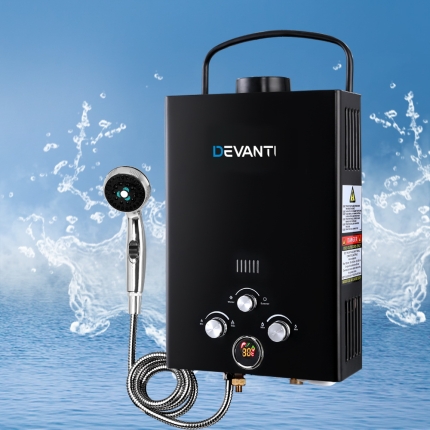 DEVANTi Portable Gas Water Heater Hot Shower Camping LPG Outdoor Instant 4WD Black - Image 7