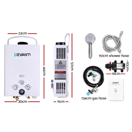 DEVANTi Outdoor Portable Gas Hot Water Heater Shower Camping LPG Caravan Pump White - Image 2