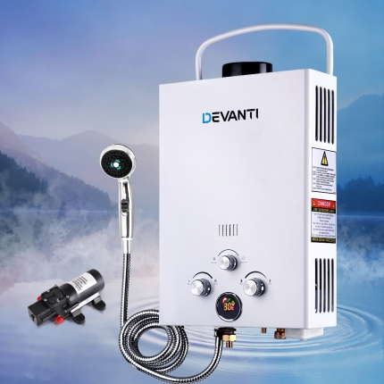 DEVANTi Outdoor Portable Gas Hot Water Heater Shower Camping LPG Caravan Pump White - Image 7