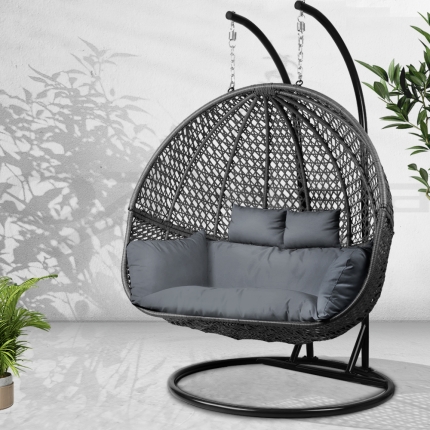 Gardeon Outdoor Double Hanging Swing Chair - Black - Image 7