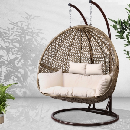 Gardeon Outdoor Double Hanging Swing Chair - Brown - Image 7