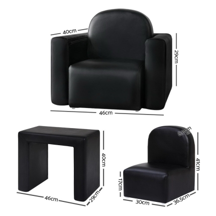 Keezi Kids Chair Sofa Recliner Children Table Desk Armchair Leather Couch Black - Image 2