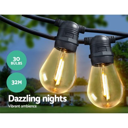 Jingle Jollys 32m LED Festoon String Lights 30 Bulbs Kits Wedding Party Christmas S14 - Image 3