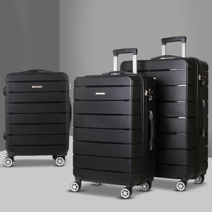 Wanderlite 3PC Luggage Suitcase Trolley - Black - Image 7