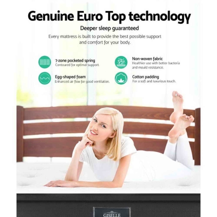 Giselle Bedding Queen Size Mattress Euro 7 Zone Top Pocket Spring 34cm - Image 3