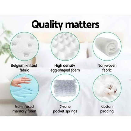 Giselle Bedding King Size Mattress 7 Zone Euro Top Pocket Spring Cool Gel Memory Foam 34cm - Image 6