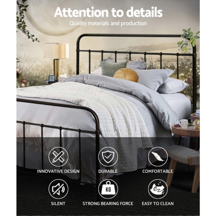 Artiss Queen Size Metal Bed Frame - Black - Image 3
