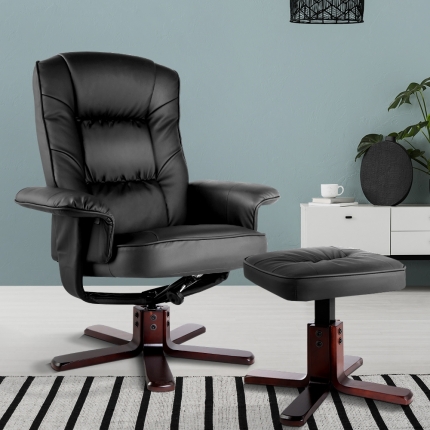 Artiss PU Leather Wood Armchair Recliner - Black - Image 7