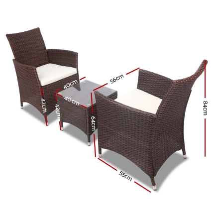 Gardeon 3 Piece Wicker Outdoor Furniture Set - Brown - Image 2