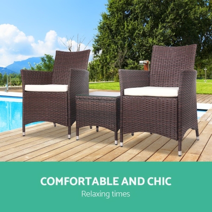 Gardeon 3 Piece Wicker Outdoor Furniture Set - Brown - Image 3