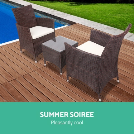 Gardeon 3 Piece Wicker Outdoor Furniture Set - Brown - Image 4