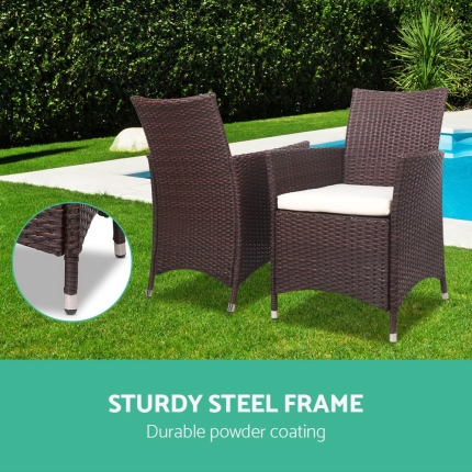 Gardeon 3 Piece Wicker Outdoor Furniture Set - Brown - Image 5