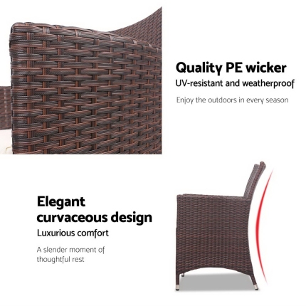 Gardeon 3 Piece Wicker Outdoor Furniture Set - Brown - Image 6