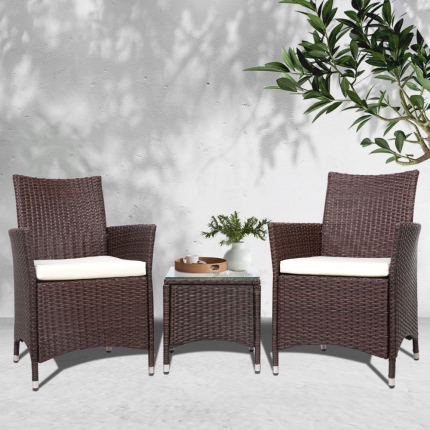 Gardeon 3 Piece Wicker Outdoor Furniture Set - Brown - Image 7