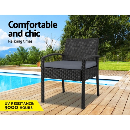 Gardeon Outdoor Furniture Bistro Wicker Chair Black - Image 3