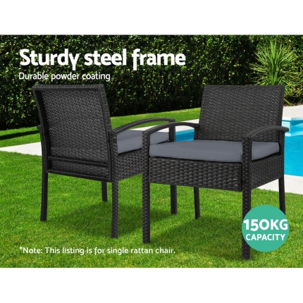 Gardeon Outdoor Furniture Bistro Wicker Chair Black - Image 4