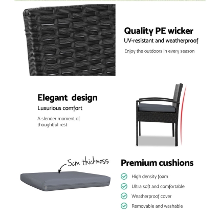 Gardeon Outdoor Furniture Bistro Wicker Chair Black - Image 5
