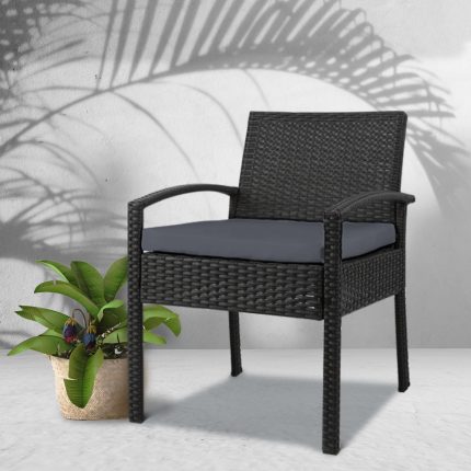 Gardeon Outdoor Furniture Bistro Wicker Chair Black - Image 7