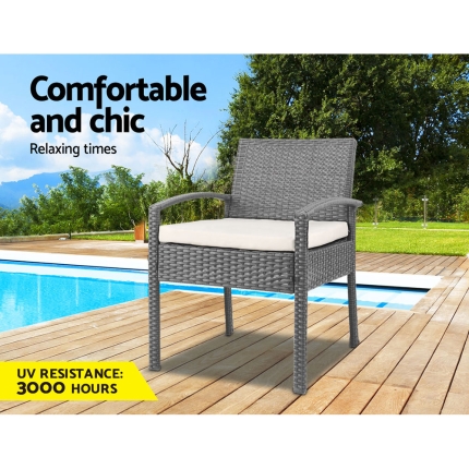 Gardeon Outdoor Furniture Bistro Wicker Chair Grey - Image 3