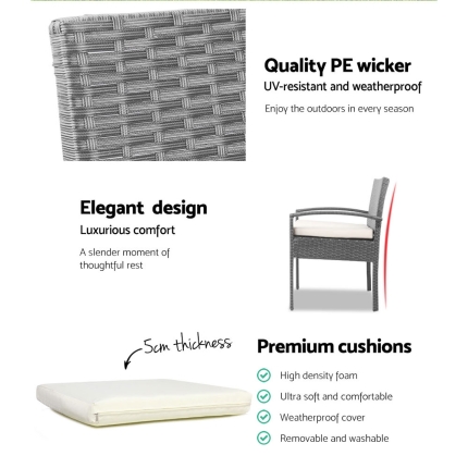 Gardeon Outdoor Furniture Bistro Wicker Chair Grey - Image 5