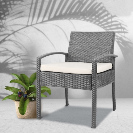 Gardeon Outdoor Furniture Bistro Wicker Chair Grey - Image 7