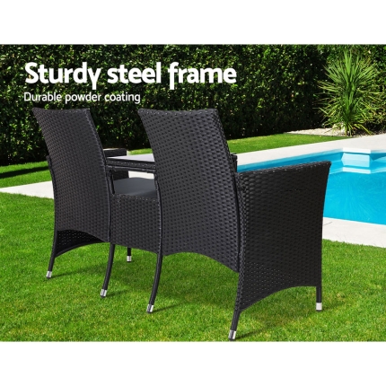 Gardeon Outdoor Furniture Chair Bench Sofa Table 2 Seat Cushions Wicker Black - Image 3