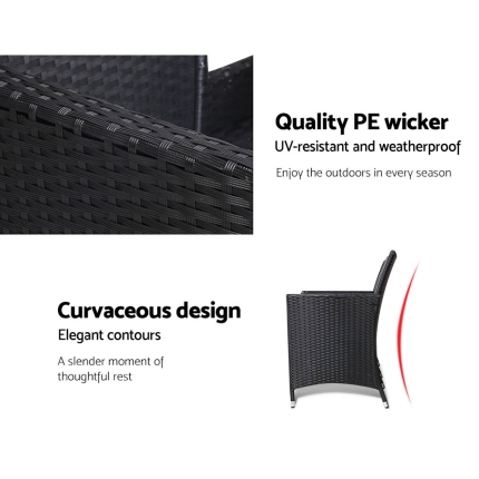 Gardeon Outdoor Furniture Chair Bench Sofa Table 2 Seat Cushions Wicker Black - Image 5