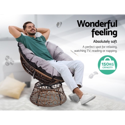 Gardeon Papasan Chair and Side Table - Brown - Image 4