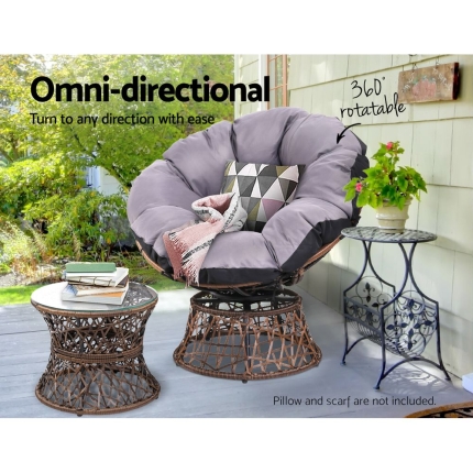 Gardeon Papasan Chair and Side Table - Brown - Image 5