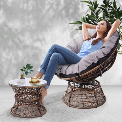 Gardeon Papasan Chair and Side Table - Brown - Image 7