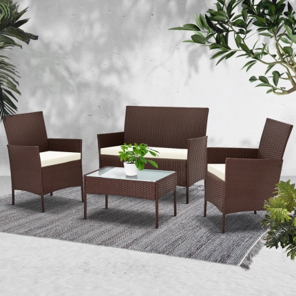 Gardeon 4-piece Wicker Outdoor Set - Brown - Image 7
