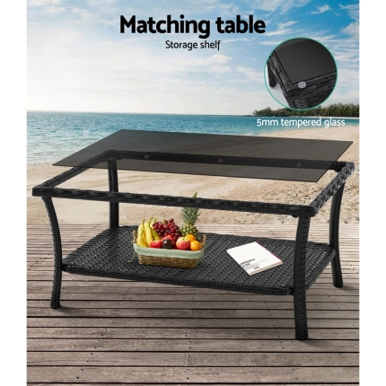 Gardeon Outdoor Furniture Rattan Set Wicker Cushion 4pc Black - Image 5