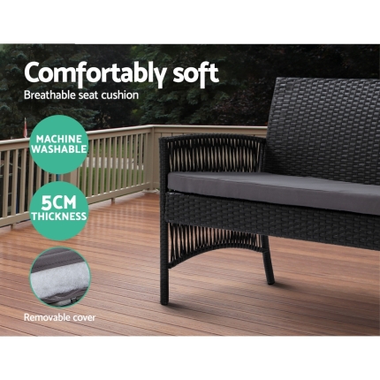 Gardeon Outdoor Furniture Rattan Set Wicker Cushion 4pc Black - Image 6