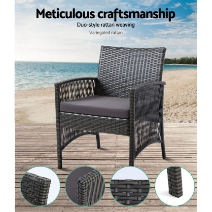 Gardeon Outdoor Furniture Rattan Set Wicker Cushion 4pc Dark Grey - Image 3